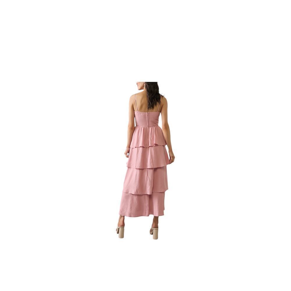 Aubrey Parks Blush Pink Tiered Maxi Dress Lace-Up Front Size- Small - Picture 2 of 8